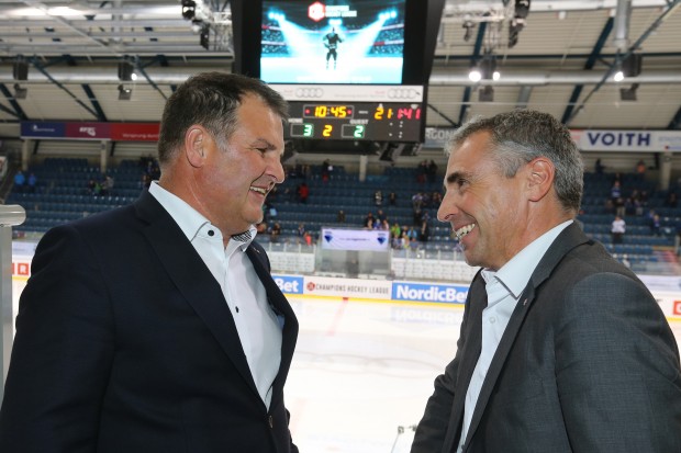 Jürgen Arnold (links) und Martin Baumann haben klare Vorstellungen, wohin sich das deutsche und europäische Eishockey entwickeln sollen. Foto: Strisch