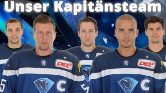 In front (from left to right): The captains Patrick Köppchen and John Laliberte. In the back the assistant captains Thomas Oppenheimer, Brandon Buck and Benedikt Kohl.