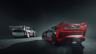 Vergangenheit und Zukunft. Vom Audi Sport quattro S1 bis hin zum Audi S1 e-tron quattro Hoonitron. Foto: Audi AG. Vergangenheit und Zukunft. Vom Audi Sport quattro S1 bis hin zum Audi S1 e-tron quattro Hoonitron. Foto: Audi AG.