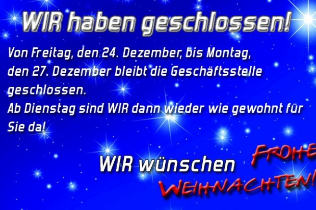 Öffnungszeiten für die Feiertage