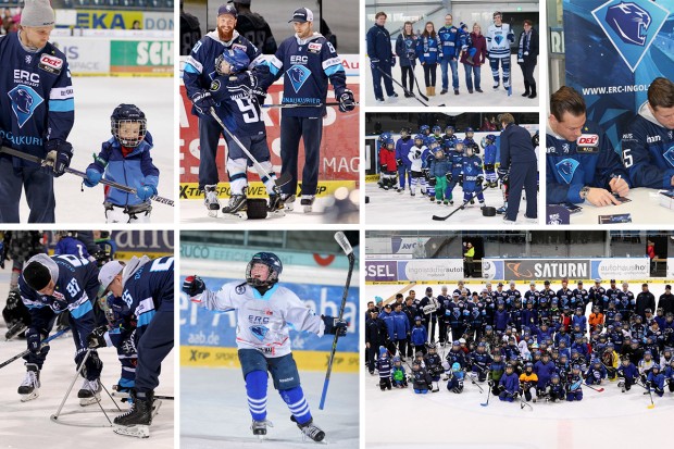 Aktives Nachwuchswochenende beim ERC: beim DEL Kidsday, beim Bambini Cup und beim Radio IN Familientag. Bilder: Lüger, CityPress, ERC