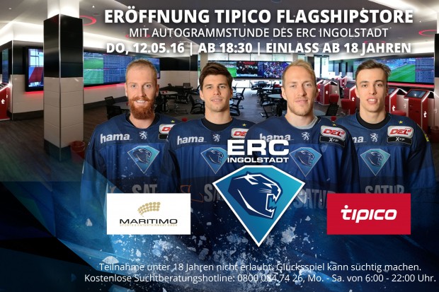 Vier Panther geben bei der offiziellen Eröffnung des neuen Tipico Flagshipstores Autogramme.