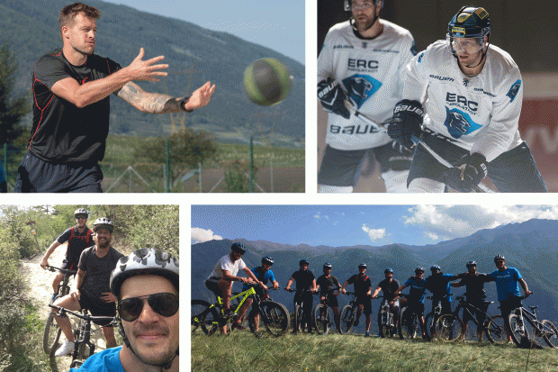 Petr Taticeks Tag in Bildern: Trocken- und Eistraining am Vormittag, nachmittags mit Teamkollegen in die Höh. Fotos (oben): Markus Fischer / mfipics.de