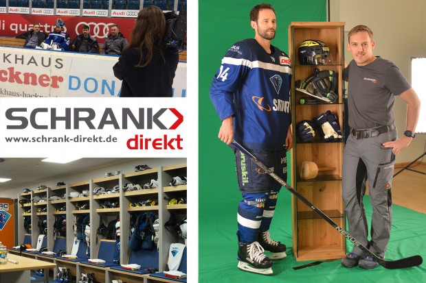 Er hat die Kabine geplant und gebaut: Siegfried Duttler rechts bei einem Handwerkskammer-Fotoshooting mit Dustin Friesen und oben mit seinen Mitarbeitern bei einem Videodreh mit Timo Pielmeier.