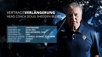 Der ERC hat auch weiterhin Doug Shedden hinter der Bande. Grafik: ERC Ingolstadt Der ERC hat auch weiterhin Doug Shedden hinter der Bande. Grafik: ERC Ingolstadt