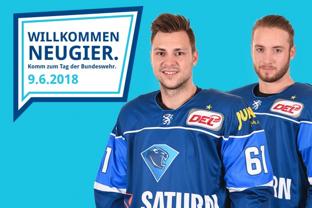David Elsner und Simon Schütz sind zu einer Autogrammstunde beim Tag der Bundeswehr.