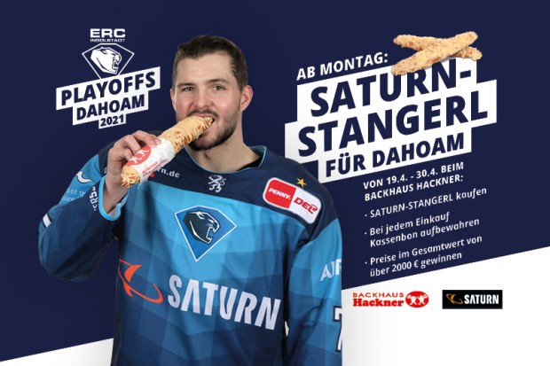 Das beliebte SATURN-Stangerl gibt es während der Playoffs in allen Filialen vom Backhaus Hackner.