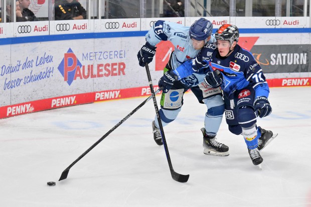 Intnsives Duell: Travis St. Denis (re.) und die Panther empfangen Straubing.
Foto: Johannes Traub/JT-Presse.de