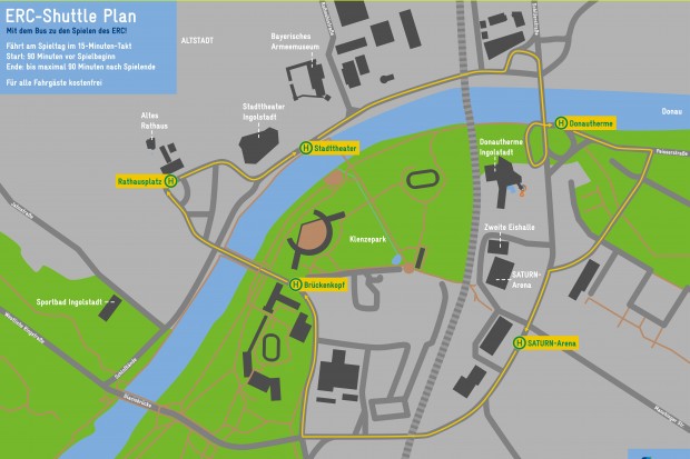 Die Haltestellen der Ringlinie zu den Heimspielen der Panther.
Grafik: VGI/ Sabrina Schmidt