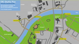 Die Haltestellen der Ringlinie zu den Heimspielen der Panther.
Grafik: VGI/ Sabrina Schmidt Die Haltestellen der Ringlinie zu den Heimspielen der Panther.
Grafik: VGI/ Sabrina Schmidt