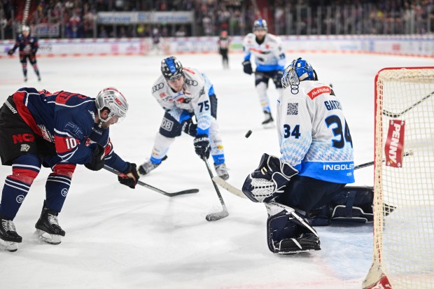 Nach acht Siegen in Folge verlieren die Panther um Alex Breton und Michael Garteig bei den Nürnberg Ice Tigers.
Foto: Citypress
