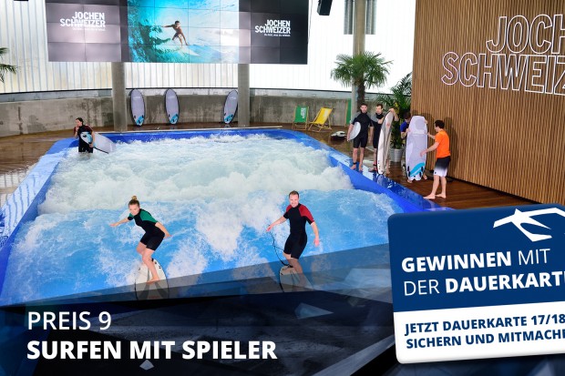 Surfen in der Jochen Schweizer Arena mit einem ERC-Spieler - zu gewinnen mit der Dauerkarte